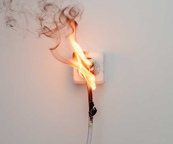 defective products concept image burning electrical socket